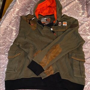 Born Fly Men's Olive Green Hoodie with Orange Accents
